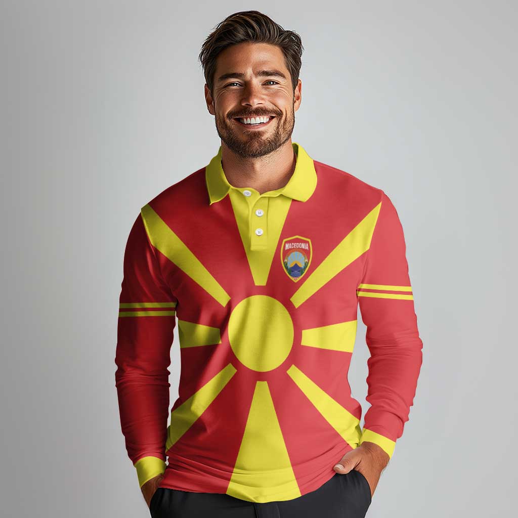Custom Macedonia Long Sleeve Polo Shirt Flag Style - Wonder Print Shop