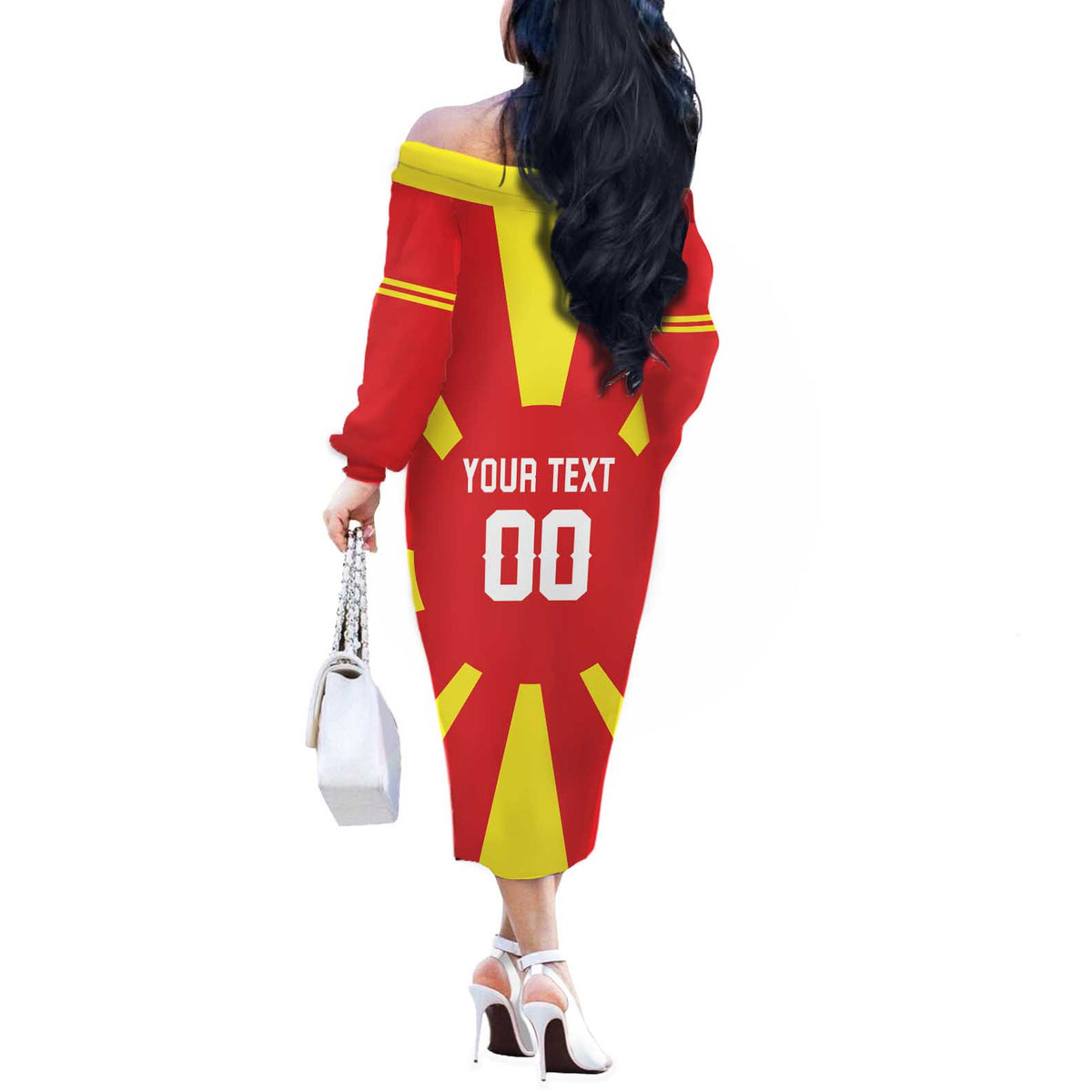 Custom Macedonia Off The Shoulder Long Sleeve Dress Flag Style - Wonder Print Shop