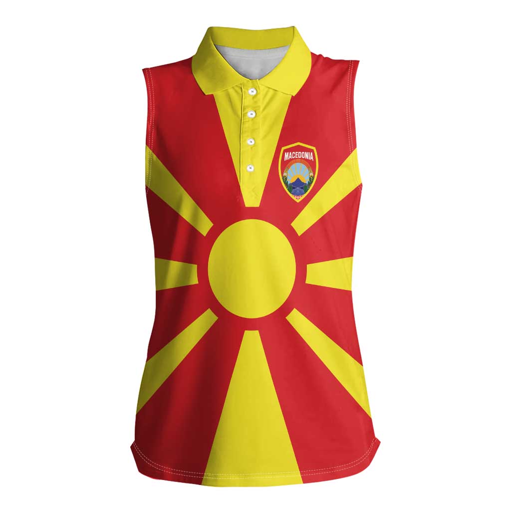 Custom Macedonia Women Sleeveless Polo Shirt Flag Style - Wonder Print Shop