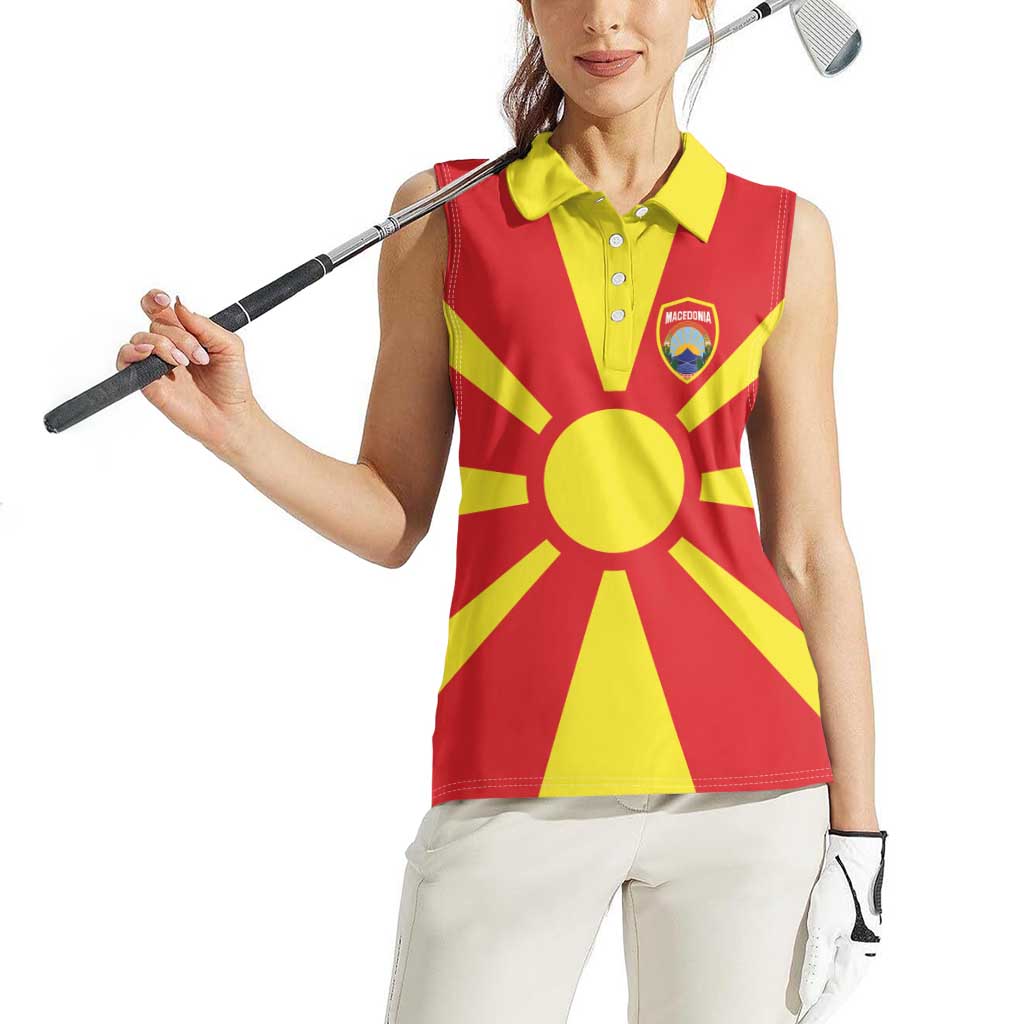 Custom Macedonia Women Sleeveless Polo Shirt Flag Style - Wonder Print Shop