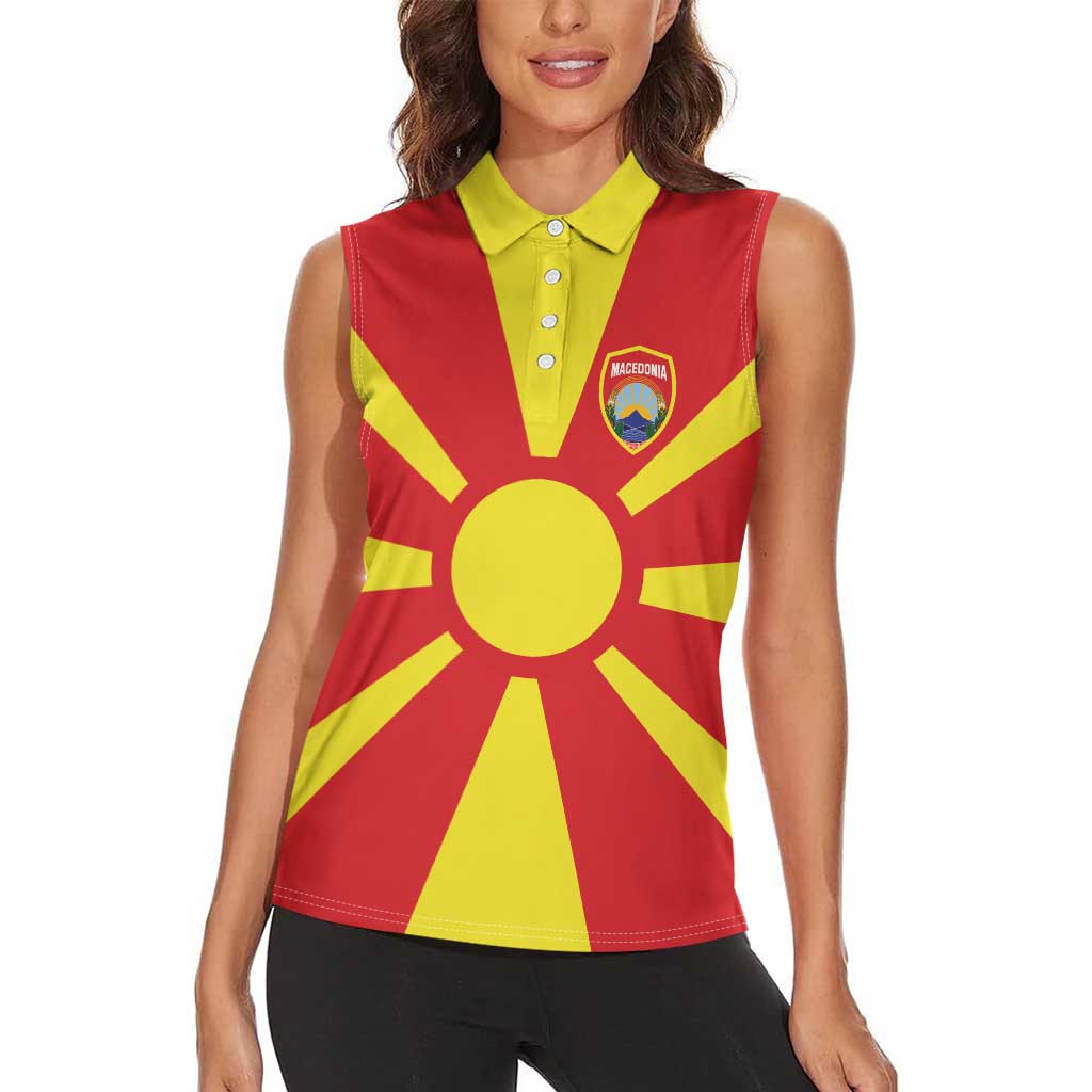 Custom Macedonia Women Sleeveless Polo Shirt Flag Style - Wonder Print Shop