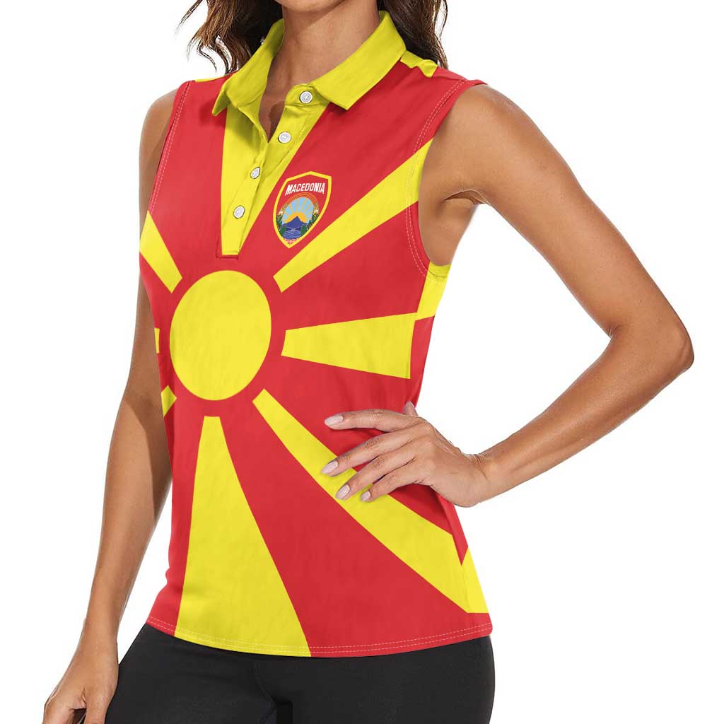 Custom Macedonia Women Sleeveless Polo Shirt Flag Style - Wonder Print Shop