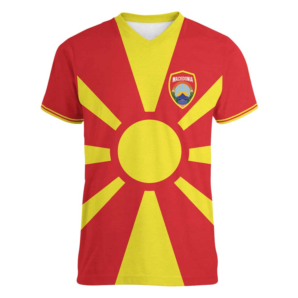 Custom Macedonia Women V-Neck T-Shirt Flag Style - Wonder Print Shop