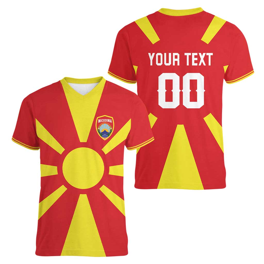 Custom Macedonia Women V-Neck T-Shirt Flag Style - Wonder Print Shop