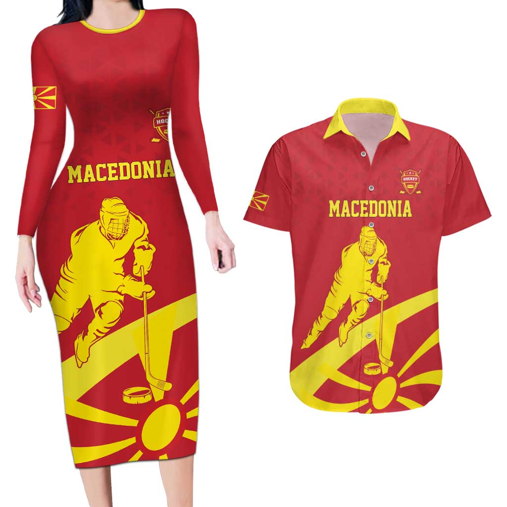 Macedonia Ice Hockey Custom Couples Matching Long Sleeve Bodycon Dress and Hawaiian Shirt Go Champion - Wonder Print Shop