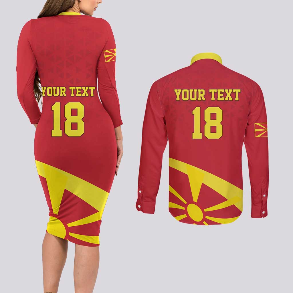 Macedonia Ice Hockey Custom Couples Matching Long Sleeve Bodycon Dress and Long Sleeve Button Shirt Go Champion - Wonder Print Shop