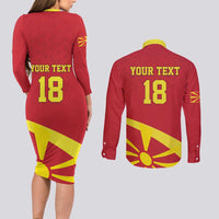Macedonia Ice Hockey Custom Couples Matching Long Sleeve Bodycon Dress and Long Sleeve Button Shirt Go Champion - Wonder Print Shop