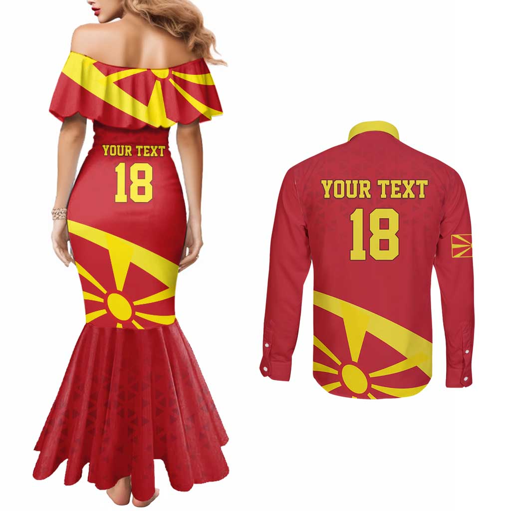 Macedonia Ice Hockey Custom Couples Matching Mermaid Dress and Long Sleeve Button Shirt Go Champion - Wonder Print Shop