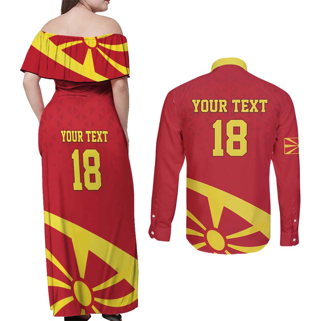 Macedonia Ice Hockey Custom Couples Matching Off Shoulder Maxi Dress and Long Sleeve Button Shirt Go Champion - Wonder Print Shop