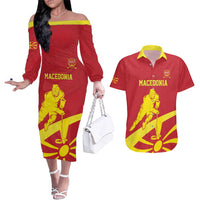 Macedonia Ice Hockey Custom Couples Matching Off The Shoulder Long Sleeve Dress and Hawaiian Shirt Go Champion - Wonder Print Shop