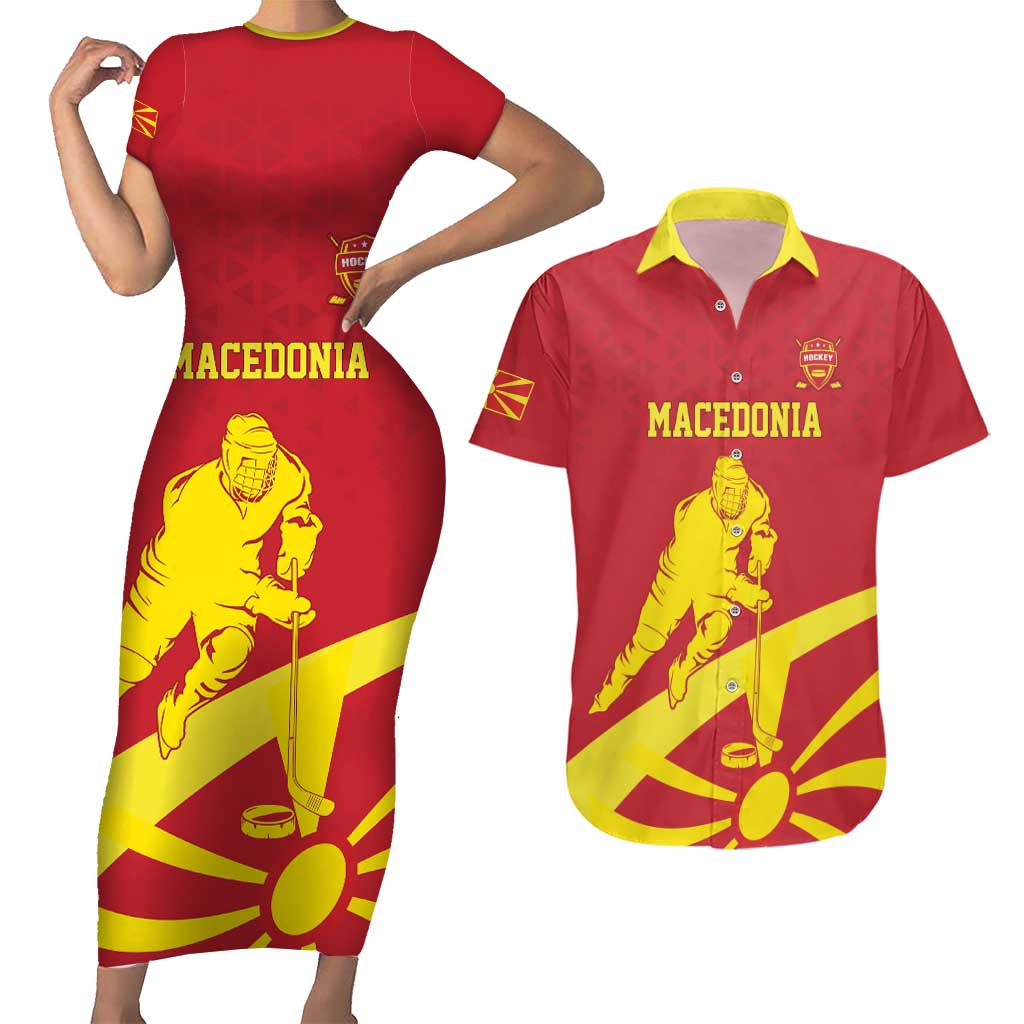 Macedonia Ice Hockey Custom Couples Matching Short Sleeve Bodycon Dress and Hawaiian Shirt Go Champion - Wonder Print Shop