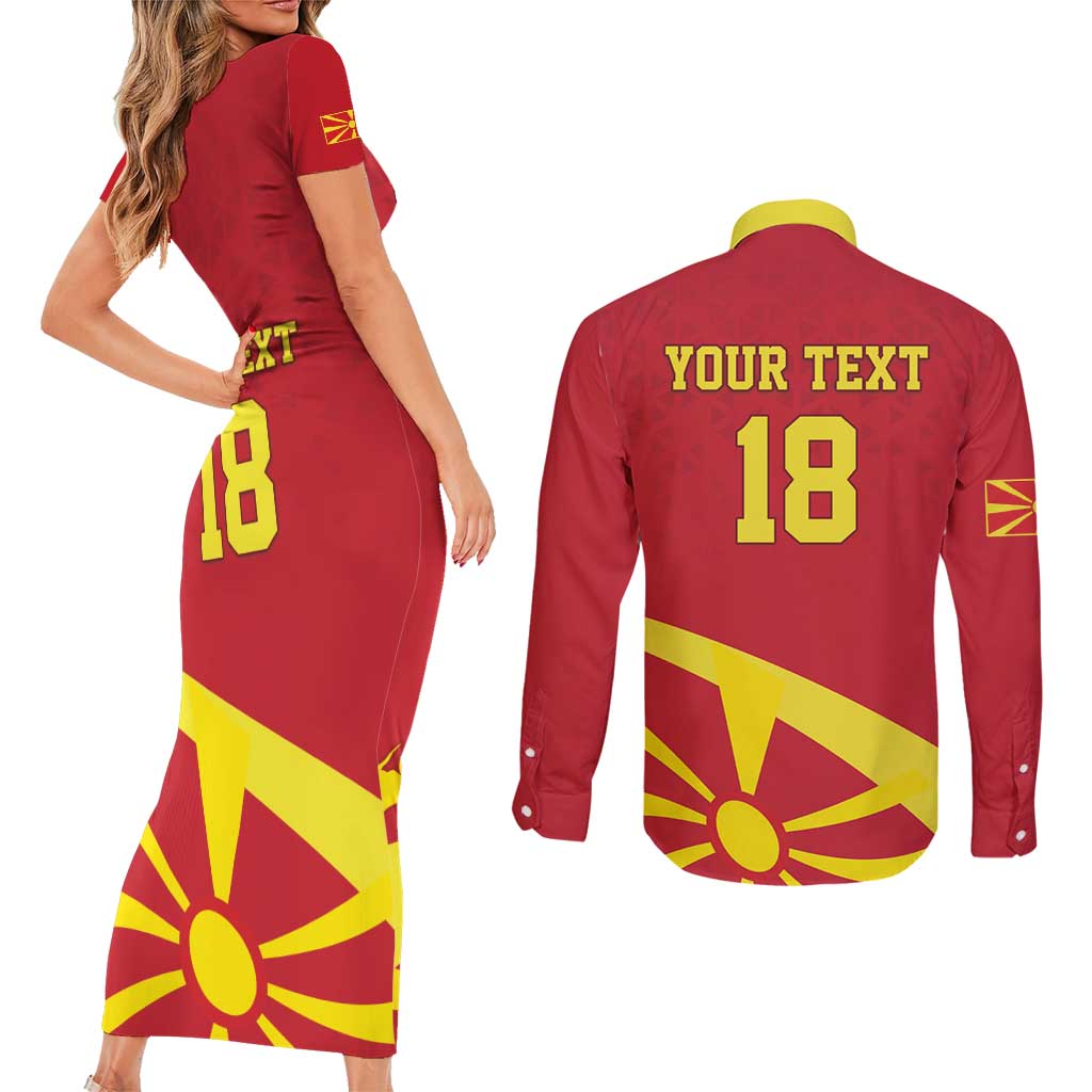Macedonia Ice Hockey Custom Couples Matching Short Sleeve Bodycon Dress and Long Sleeve Button Shirt Go Champion - Wonder Print Shop