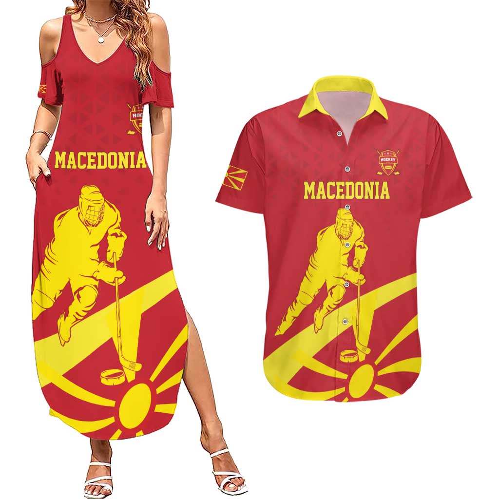Macedonia Ice Hockey Custom Couples Matching Summer Maxi Dress and Hawaiian Shirt Go Champion - Wonder Print Shop