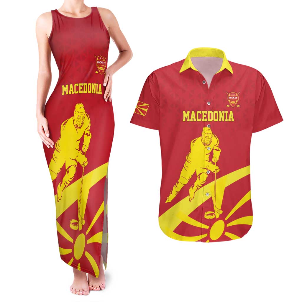 Macedonia Ice Hockey Custom Couples Matching Tank Maxi Dress and Hawaiian Shirt Go Champion - Wonder Print Shop
