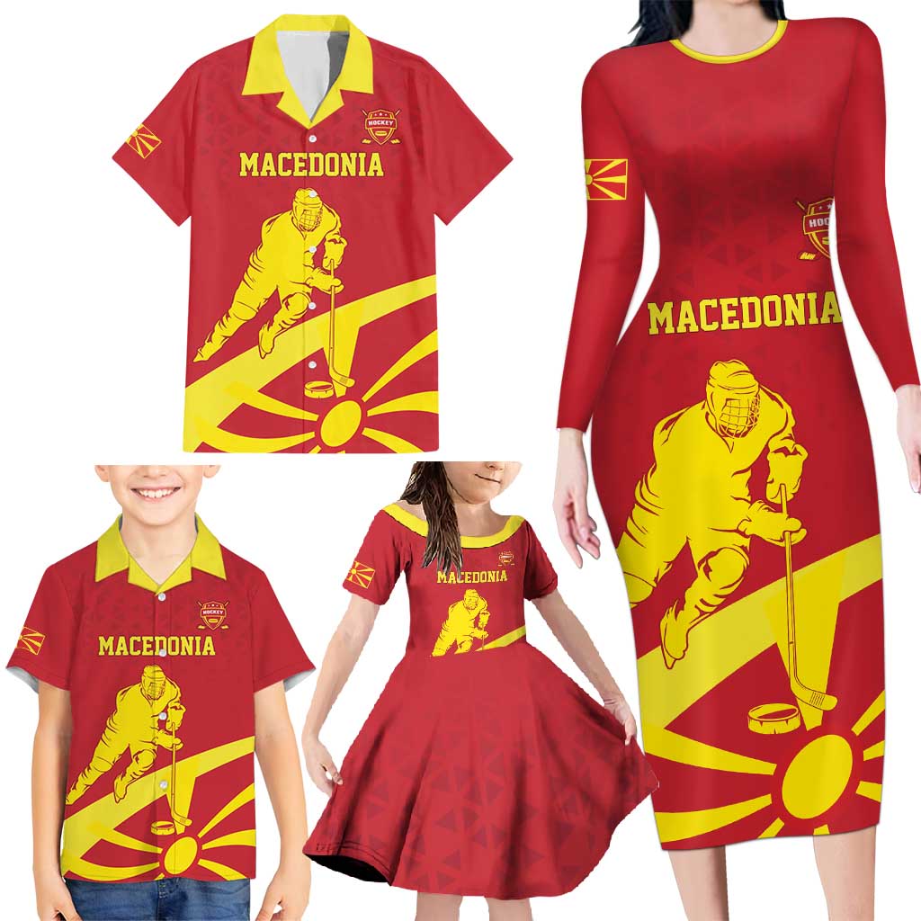 Macedonia Ice Hockey Custom Family Matching Long Sleeve Bodycon Dress and Hawaiian Shirt Go Champion - Wonder Print Shop