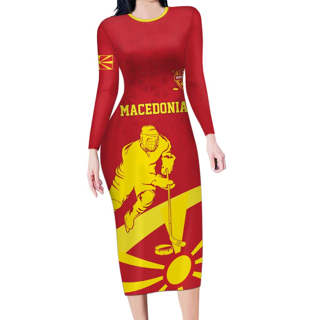 Macedonia Ice Hockey Custom Family Matching Long Sleeve Bodycon Dress and Hawaiian Shirt Go Champion - Wonder Print Shop