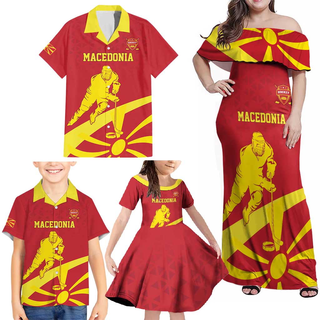 Macedonia Ice Hockey Custom Family Matching Off Shoulder Maxi Dress and Hawaiian Shirt Go Champion - Wonder Print Shop
