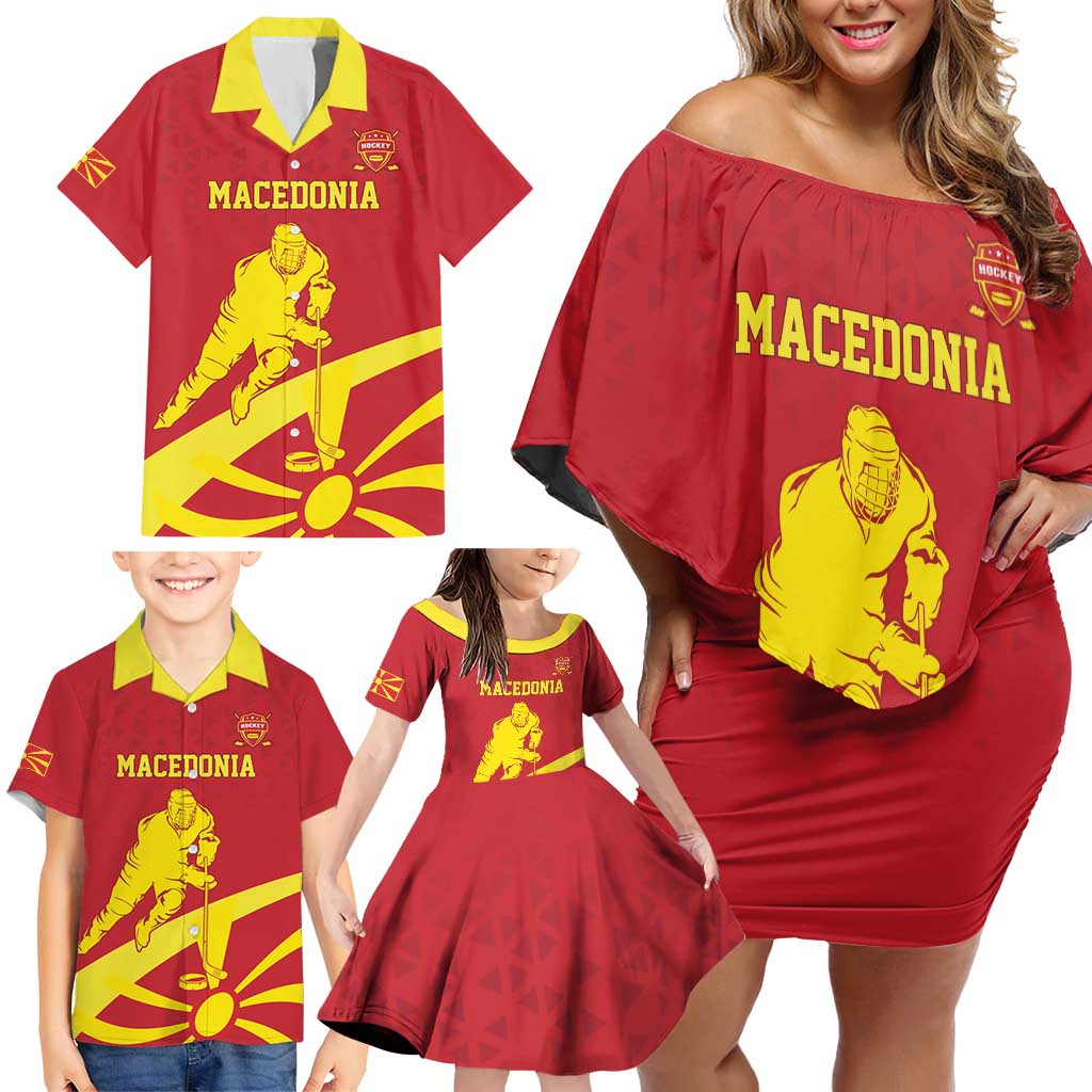 Macedonia Ice Hockey Custom Family Matching Off Shoulder Short Dress and Hawaiian Shirt Go Champion - Wonder Print Shop
