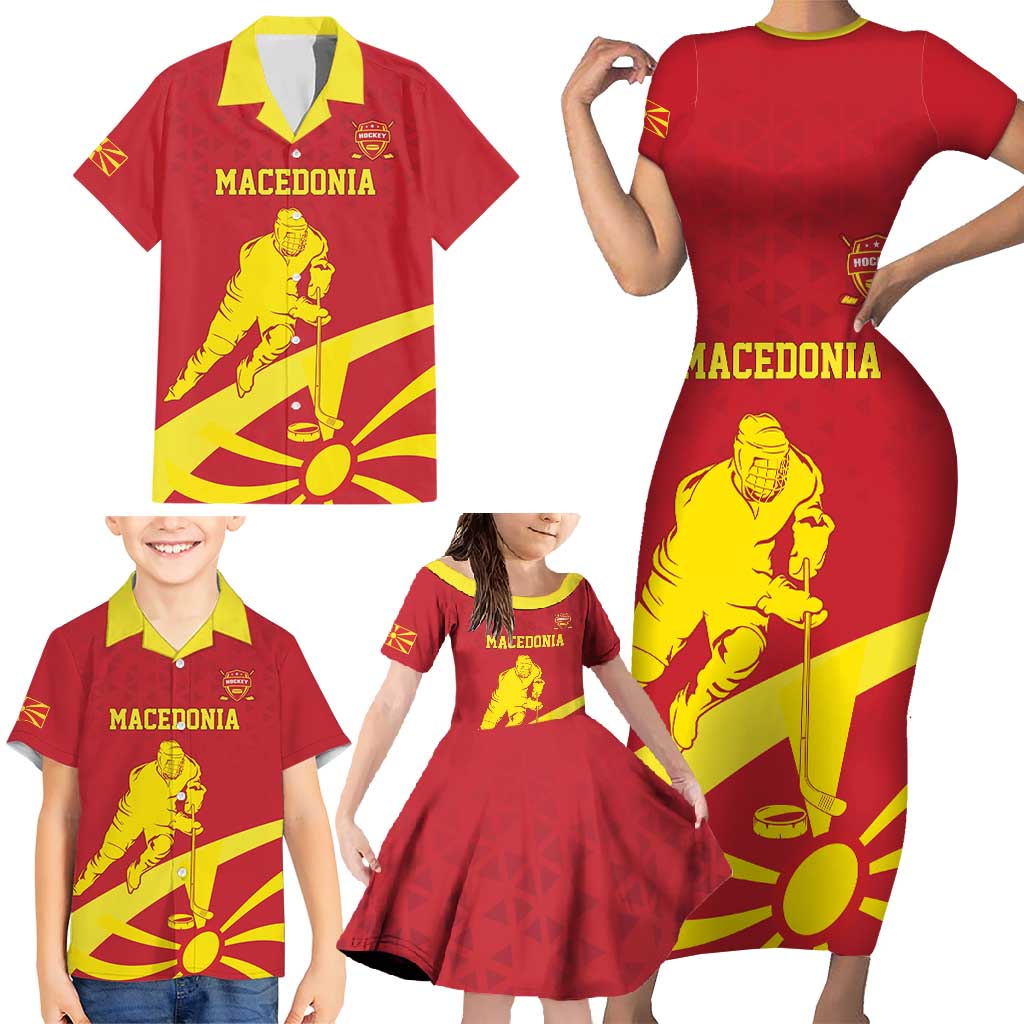 Macedonia Ice Hockey Custom Family Matching Short Sleeve Bodycon Dress and Hawaiian Shirt Go Champion - Wonder Print Shop