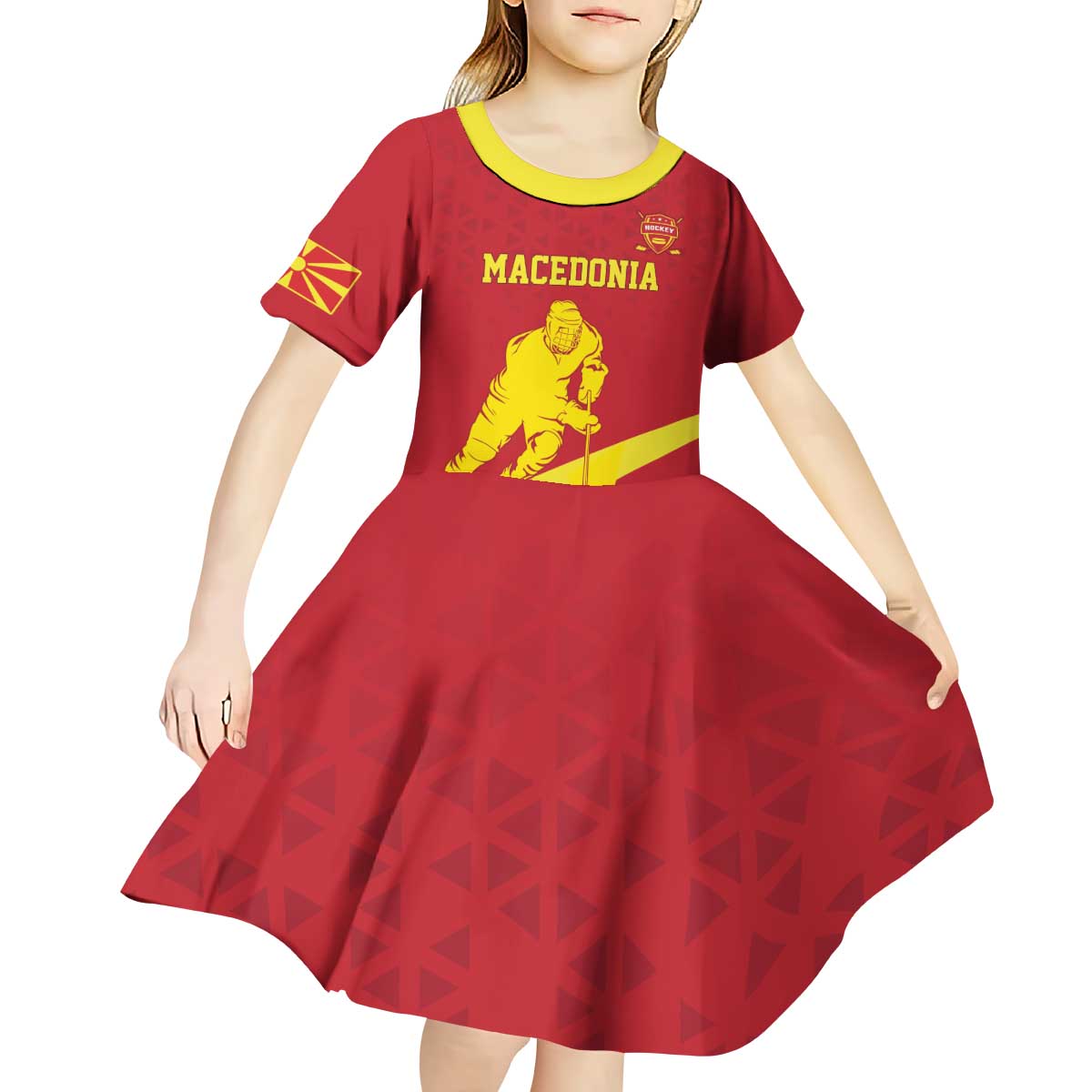 Macedonia Ice Hockey Custom Kid Short Sleeve Dress Go Champion - Wonder Print Shop