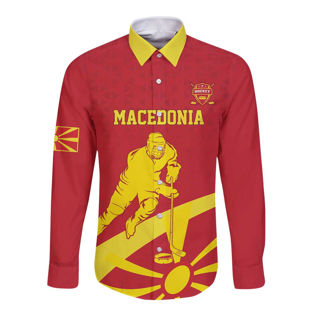 Macedonia Ice Hockey Custom Long Sleeve Button Shirt Go Champion - Wonder Print Shop