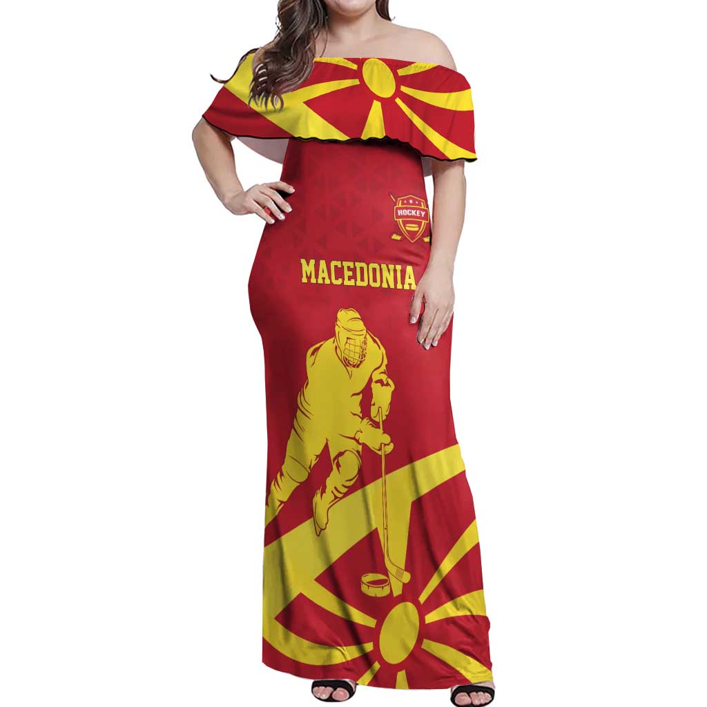 Macedonia Ice Hockey Custom Off Shoulder Maxi Dress Go Champion - Wonder Print Shop