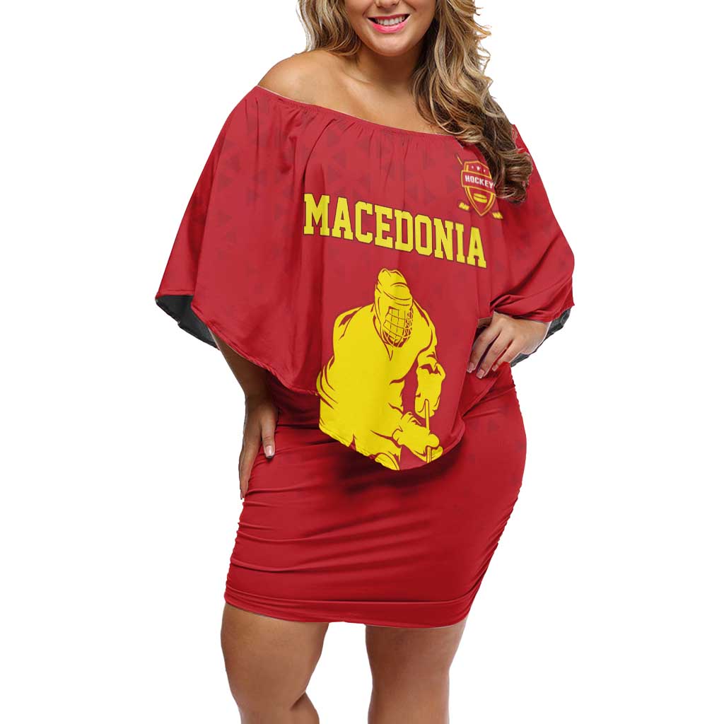 Macedonia Ice Hockey Custom Off Shoulder Short Dress Go Champion - Wonder Print Shop