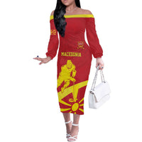 Macedonia Ice Hockey Custom Off The Shoulder Long Sleeve Dress Go Champion - Wonder Print Shop