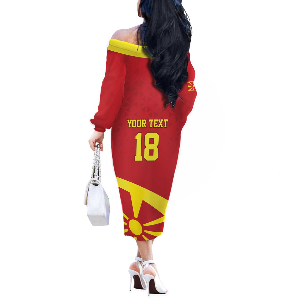 Macedonia Ice Hockey Custom Off The Shoulder Long Sleeve Dress Go Champion - Wonder Print Shop