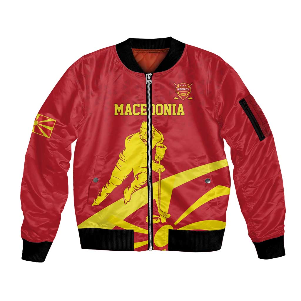 Macedonia Ice Hockey Custom Sleeve Zip Bomber Jacket Go Champion - Wonder Print Shop
