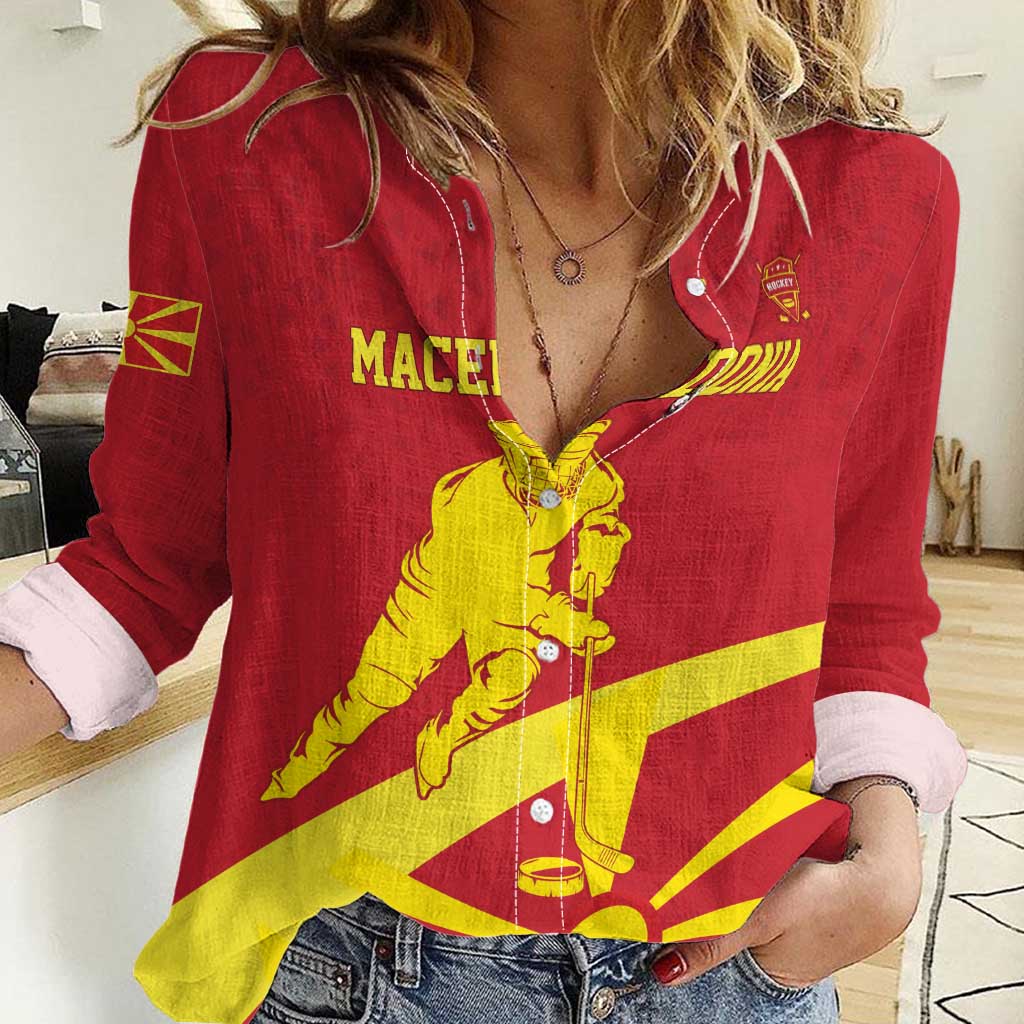 Macedonia Ice Hockey Custom Women Casual Shirt Go Champion - Wonder Print Shop