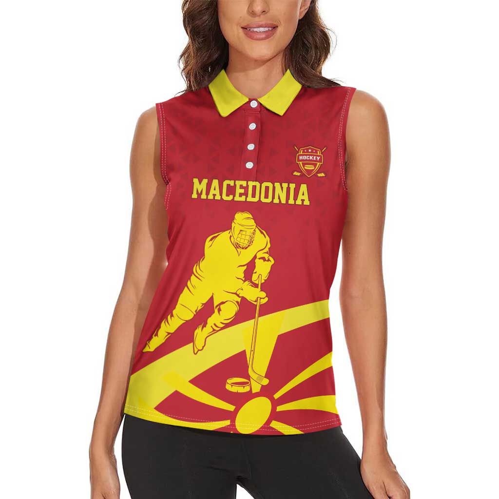 Macedonia Ice Hockey Custom Women Sleeveless Polo Shirt Go Champion - Wonder Print Shop