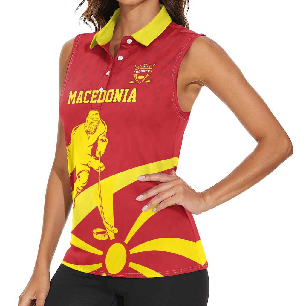Macedonia Ice Hockey Custom Women Sleeveless Polo Shirt Go Champion - Wonder Print Shop
