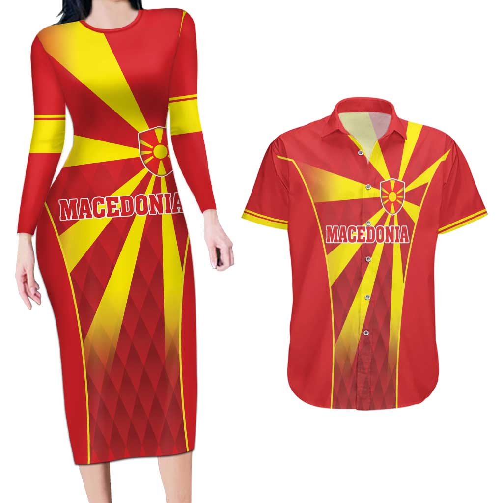 Custom Macedonia Football Couples Matching Long Sleeve Bodycon Dress and Hawaiian Shirt Come On Lavovi - Wonder Print Shop