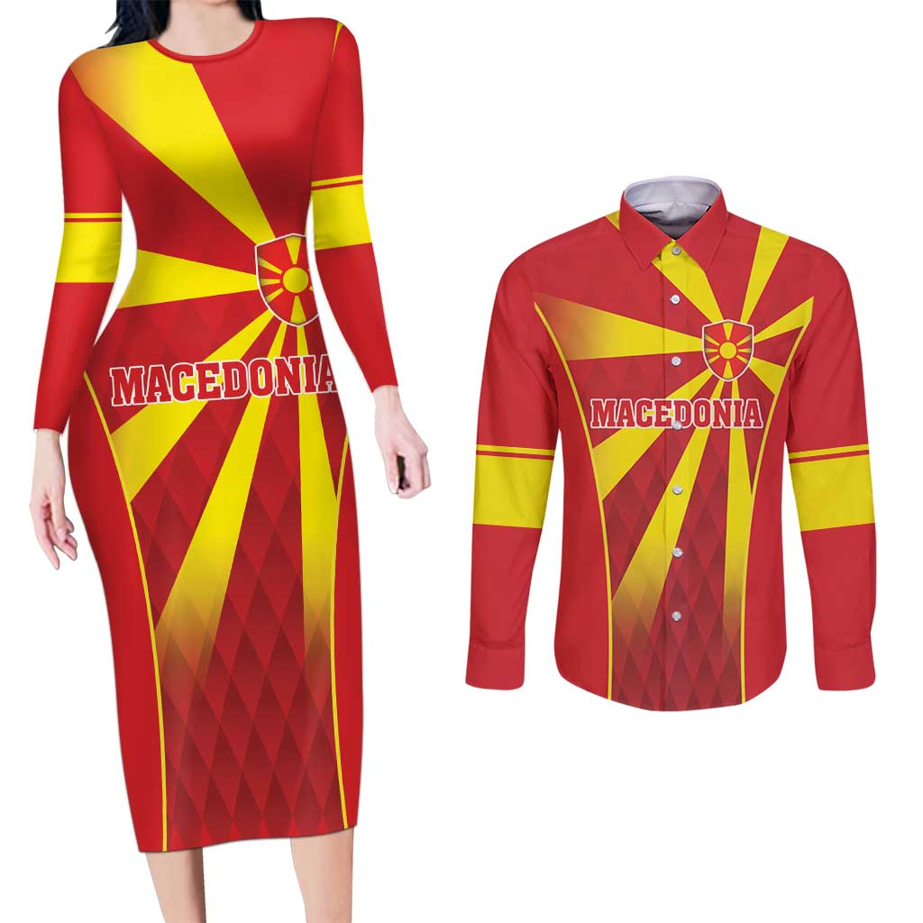 Custom Macedonia Football Couples Matching Long Sleeve Bodycon Dress and Long Sleeve Button Shirt Come On Lavovi - Wonder Print Shop