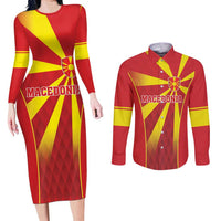 Custom Macedonia Football Couples Matching Long Sleeve Bodycon Dress and Long Sleeve Button Shirt Come On Lavovi - Wonder Print Shop
