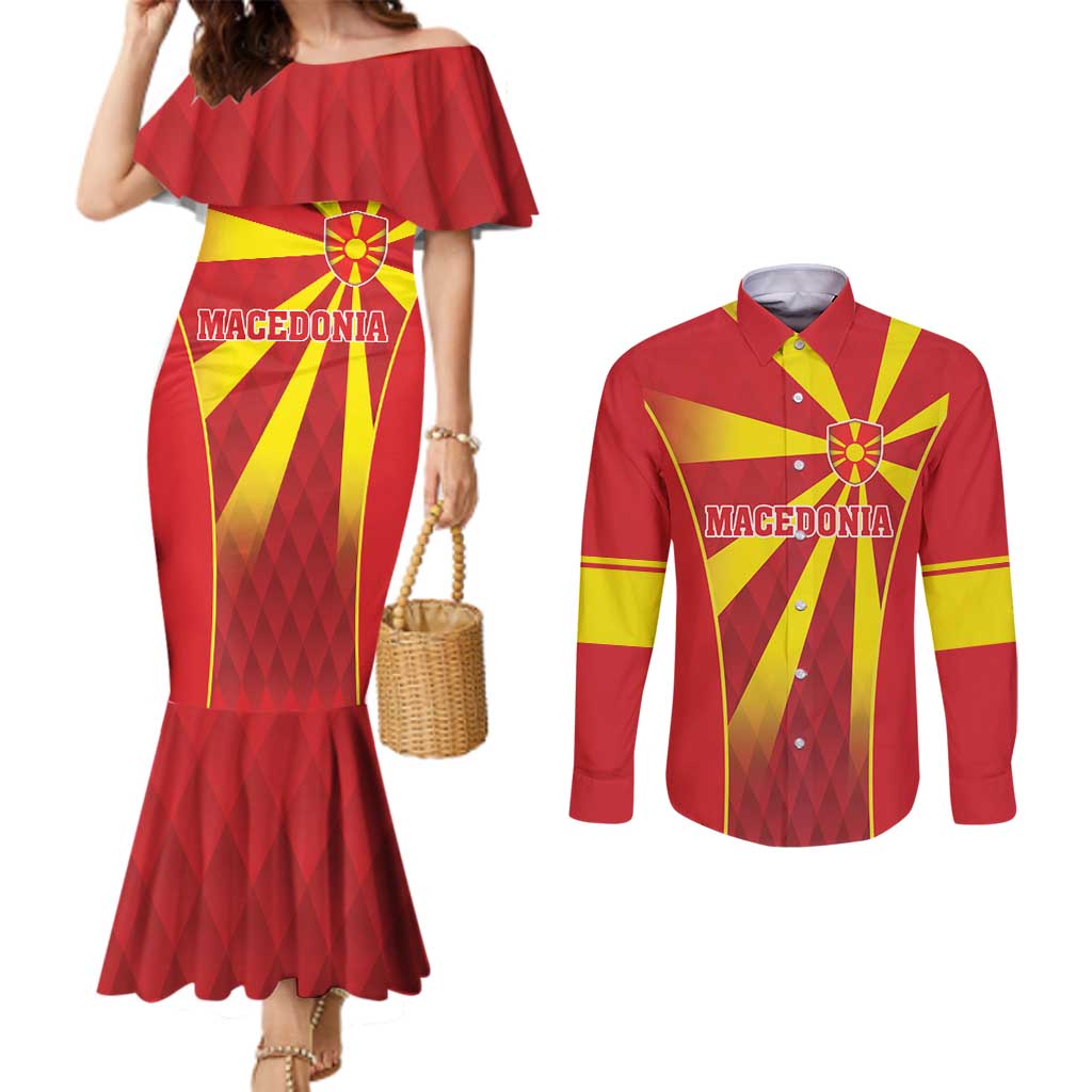 Custom Macedonia Football Couples Matching Mermaid Dress and Long Sleeve Button Shirt Come On Lavovi - Wonder Print Shop