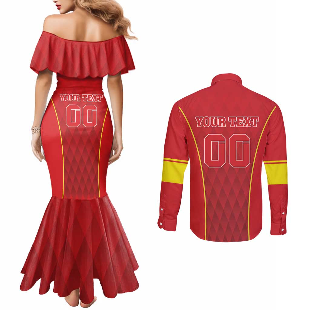 Custom Macedonia Football Couples Matching Mermaid Dress and Long Sleeve Button Shirt Come On Lavovi - Wonder Print Shop