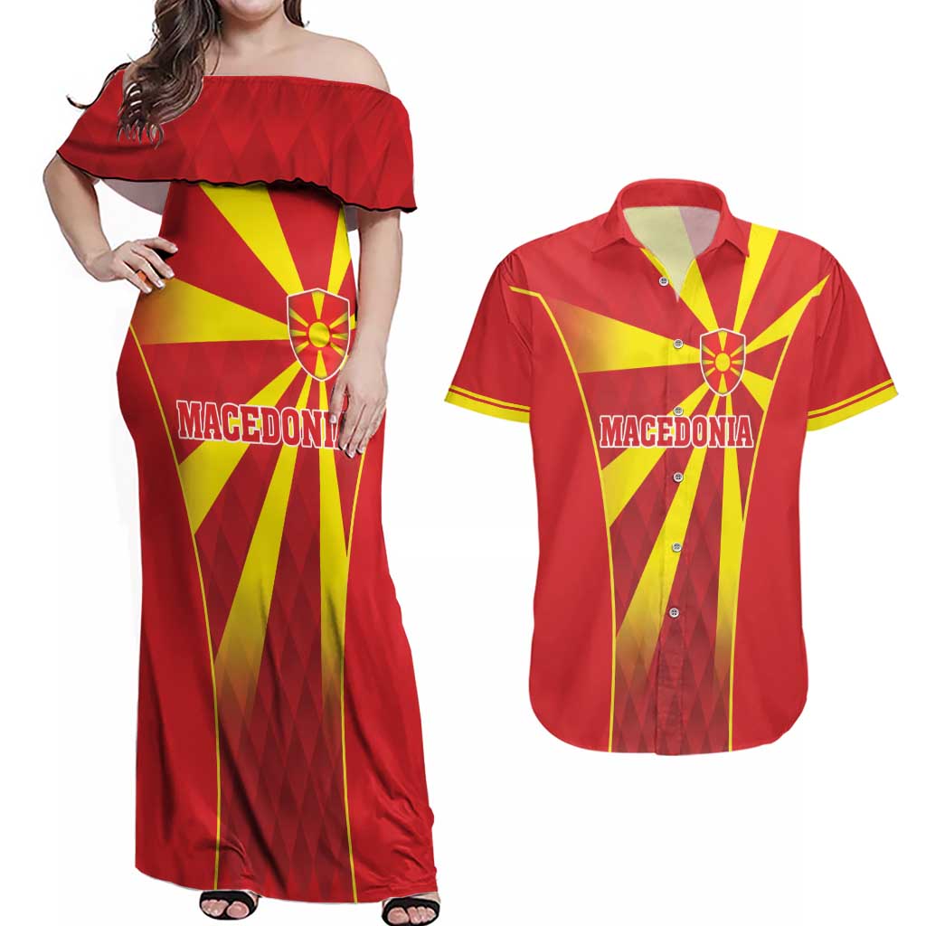 Custom Macedonia Football Couples Matching Off Shoulder Maxi Dress and Hawaiian Shirt Come On Lavovi - Wonder Print Shop