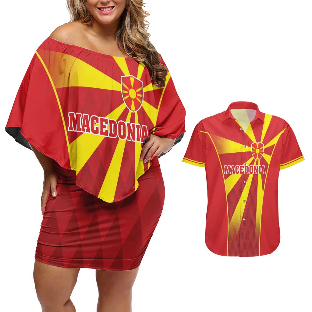 Custom Macedonia Football Couples Matching Off Shoulder Short Dress and Hawaiian Shirt Come On Lavovi - Wonder Print Shop