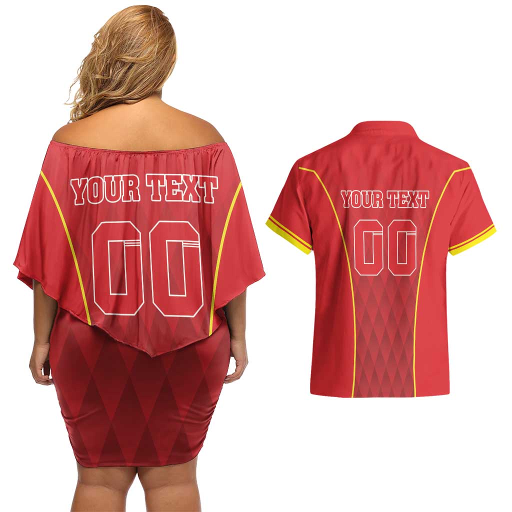 Custom Macedonia Football Couples Matching Off Shoulder Short Dress and Hawaiian Shirt Come On Lavovi - Wonder Print Shop