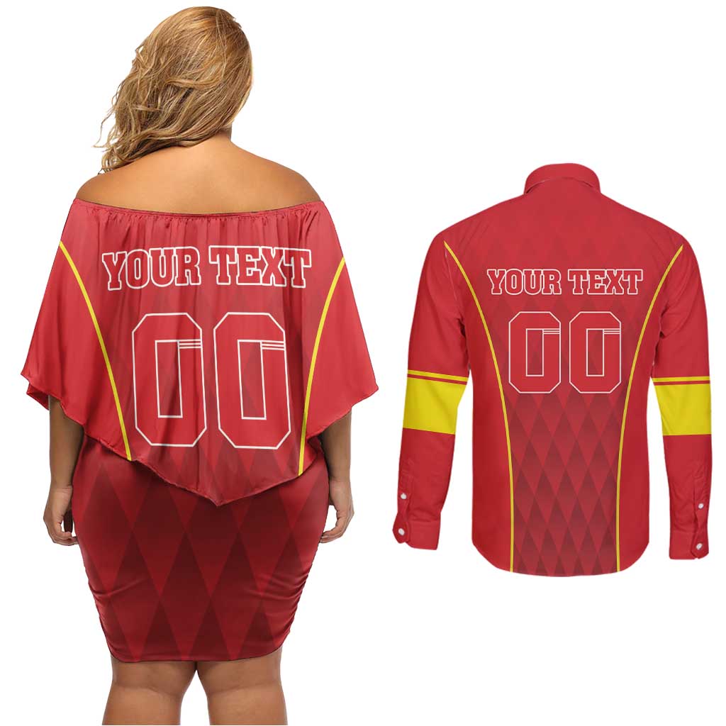 Custom Macedonia Football Couples Matching Off Shoulder Short Dress and Long Sleeve Button Shirt Come On Lavovi - Wonder Print Shop