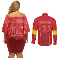 Custom Macedonia Football Couples Matching Off Shoulder Short Dress and Long Sleeve Button Shirt Come On Lavovi - Wonder Print Shop
