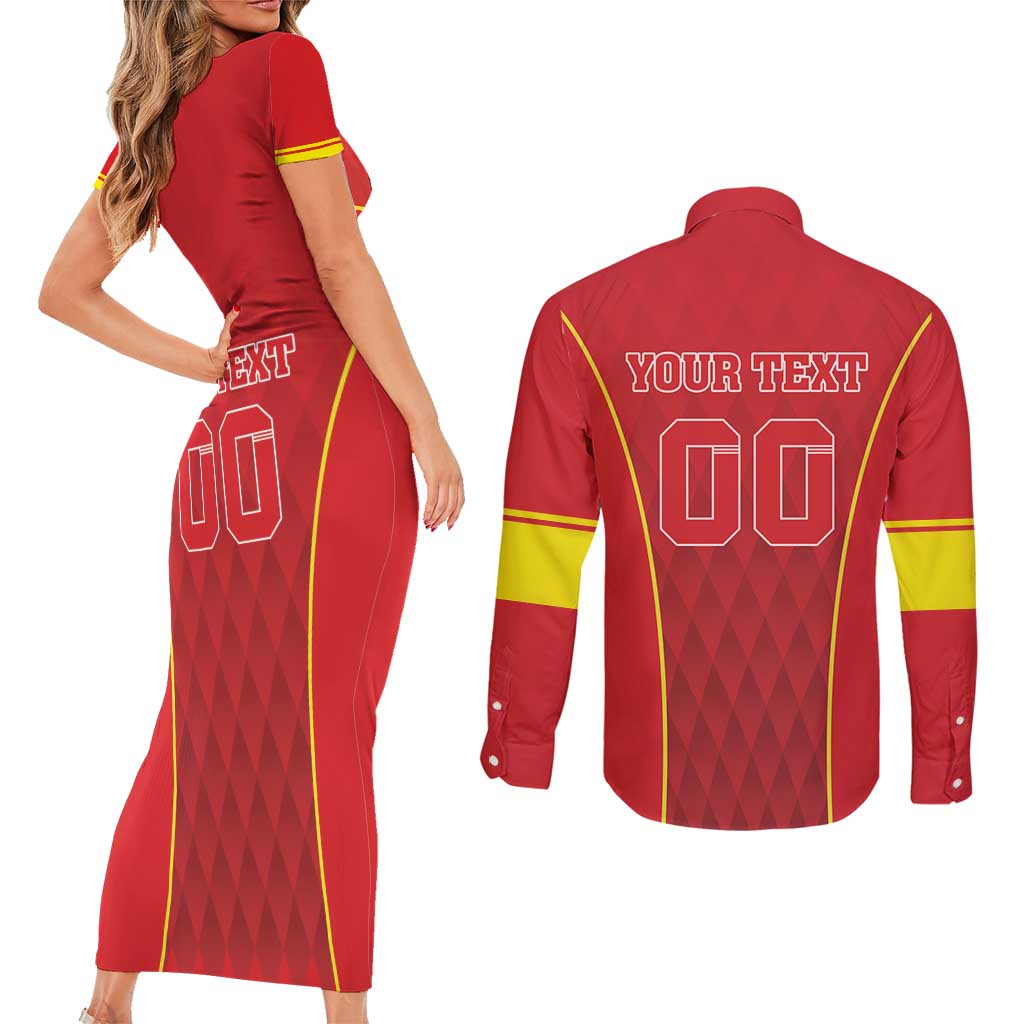 Custom Macedonia Football Couples Matching Short Sleeve Bodycon Dress and Long Sleeve Button Shirt Come On Lavovi - Wonder Print Shop