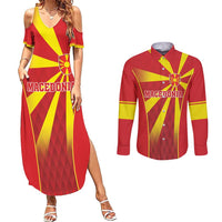 Custom Macedonia Football Couples Matching Summer Maxi Dress and Long Sleeve Button Shirt Come On Lavovi - Wonder Print Shop