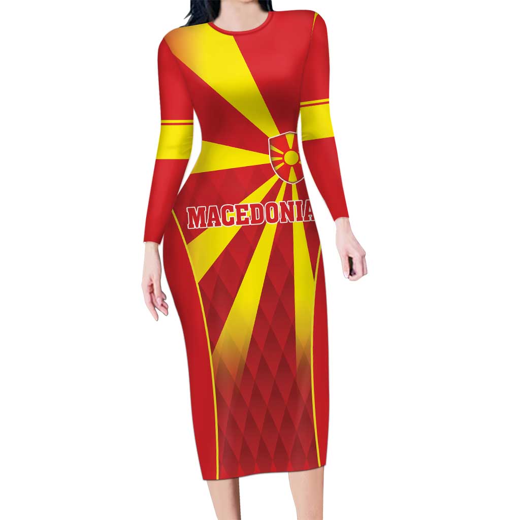 Custom Macedonia Football Long Sleeve Bodycon Dress Come On Lavovi - Wonder Print Shop
