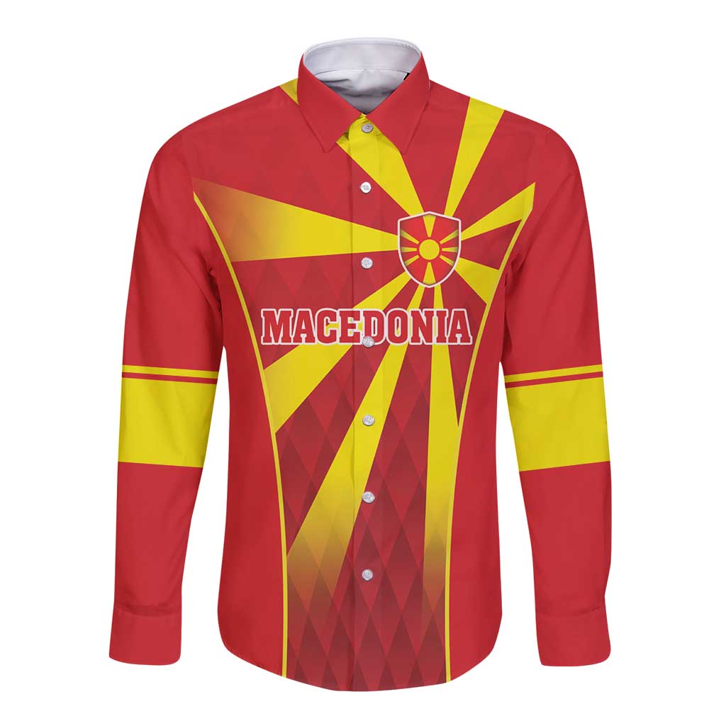Custom Macedonia Football Long Sleeve Button Shirt Come On Lavovi - Wonder Print Shop
