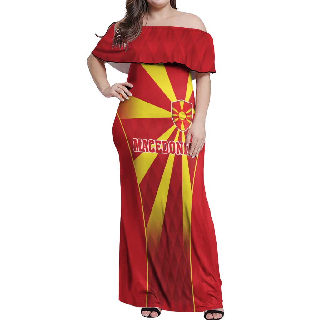 Custom Macedonia Football Off Shoulder Maxi Dress Come On Lavovi - Wonder Print Shop