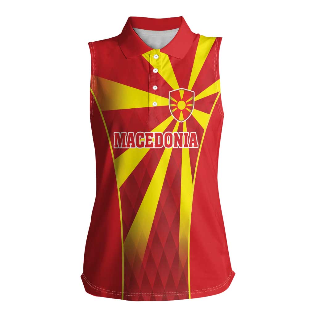 Custom Macedonia Football Women Sleeveless Polo Shirt Come On Lavovi - Wonder Print Shop