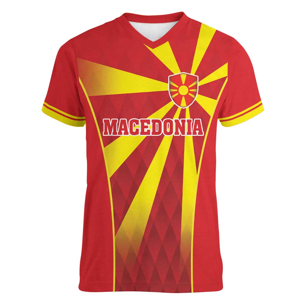 Custom Macedonia Football Women V-Neck T-Shirt Come On Lavovi - Wonder Print Shop